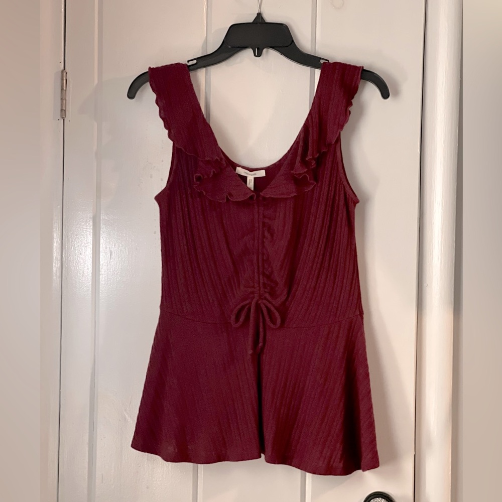 Maurices Tank Top Gathered and Ruffled Detail Stretchy Rib Knit NWT M Burgundy